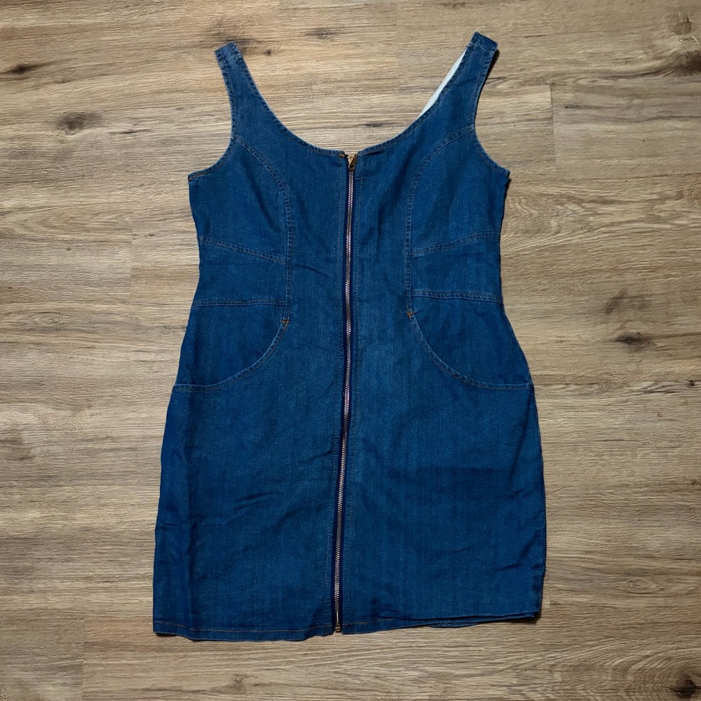 Venus Denim Zip-Front Tank Dress - Size Large